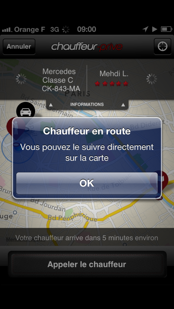 prise en charge par le chauffeur