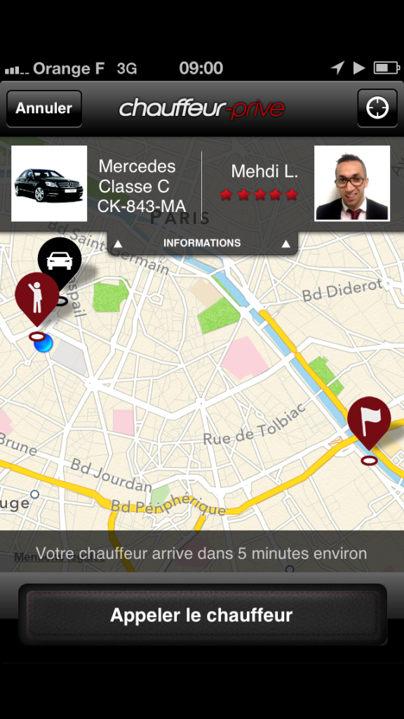 suivi de l'approche du chauffeur