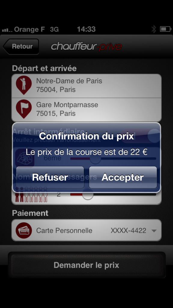 validation du prix Chauffeur-privé