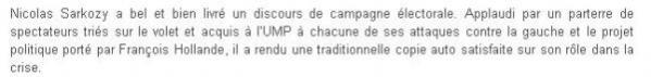 Le PS réagit sur son site au discours de Nicolas Sarkozy.