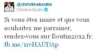 Tweet de Christine Boutin envoyé pendant le discours de Nicolas Sarkozy.